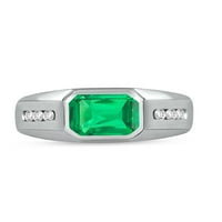 Imperial dragi kamen Sterling Silver Emerald Cut stvorio smaragd i stvorio bijeli safir muški prsten