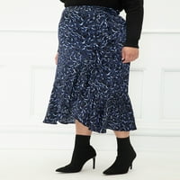 Elementi ženska Midi suknja sa satenskim volanima Plus Size Leopard Print