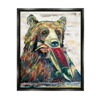 Stupell Medvjed I Riba Moderne Divlje Životinje Splash Životinje I Insekti Slikarstvo Crni Plovak Uokviren