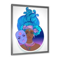 Designart 'portret Afro američke djevojke s plavom kosom II' moderni uokvireni umjetnički Print