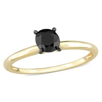 Carat T. W. Crni Dijamant 14kt zaručnički prsten od žutog zlata Ovalni pasijans