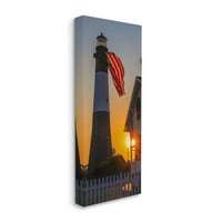 Stupell Industries Seaside zastava svjetionika svjetionika Beacon zalazak sunca zraka platna Zidna umjetnost,