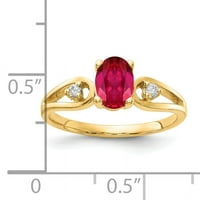 Primalni zlatni karatski žuto zlato 7x ovalni rubin i dijamantski prsten