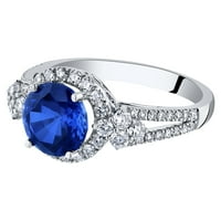 3. ct okrugli kreirani plavi safirni Halo prsten sa dijamantima uzgojenim u laboratoriji od 14k bijelog zlata