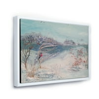 Designart 'ptice i zimska stabla pored rijeke' kuća na jezeru uokvirena platnena zidna umjetnička štampa