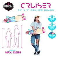 Madd Gear 32 Cruiser Complete Skateboard Maple Deck Smooth Wheels Fast ABEC ležajevi
