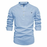 HFolob muške majice mens stalak ovratnik pune boje pamučna posteljina dugih rukava majica majica za muškarce
