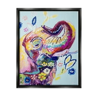 Cvjetni Uzorak Zabava Elephant Životinje & Insekti Painting Jet Crni Uokvireni Art Print Wall Art
