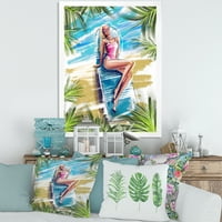 Designart 'Portrait Beautiful Blond Model At The Beach Sunding' Nautical & Coastal Framed Art Print