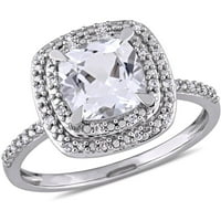 Carat T. G. W. stvorio bijeli safir i karat T. W. dijamant 10kt oreol zaručnički prsten od bijelog zlata