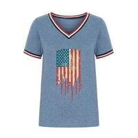Američka košulja za zastave za žene 4. jula Patriotska majica Pride Casual Ljetni kratki rukav V izrez Tee