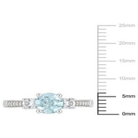 Carat T. G. W. Aquamarine, kreiran bijeli safir i dijamantski naglasak 10kt bijeli Zlatni trostrani zaručnički prsten
