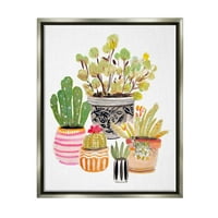 Lonci Sa Uzorcima Stupell Cactus Garden Botaničko-Cvjetno Slikarstvo Siva Plutajuća Uokvirena Umjetnost Print