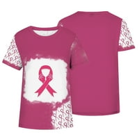 Scyoekwg majice za dojke za žene Cleariance Casual Loose Fit Pink Ripbon Print Graphic Tee Crewneck Ljetna