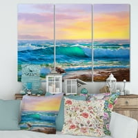 Designart 'Blue Waves Breaking At the Beach Landscape IV' Nautical & Coastal Canvas Wall Art Print