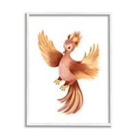 Stupell Industries Flying Phoeni Bird Mythology Fantasy Creature Illustration Painting white Framered Art