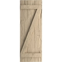 Ekena Millwork 1 2W 40 H Rustikalna trodijelna spojena ploča-N-letva ručno tesana Fau drvene kapke w Z-ploča, premazana Tan
