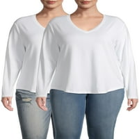 Terra & Sky Ženska Plus veličina Svakodnevna majica s dugim rukavima V-izrez. Snop
