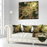 Designart tamno zeleni i Zlatni fraktalni cvijet - cvjetni jastuk-12x20