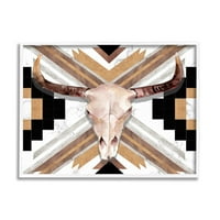 Stupell Industries Southwestern Santa Fe wild Bull Lobanja geometrijski uzorak Moderna slika bijeli okvir